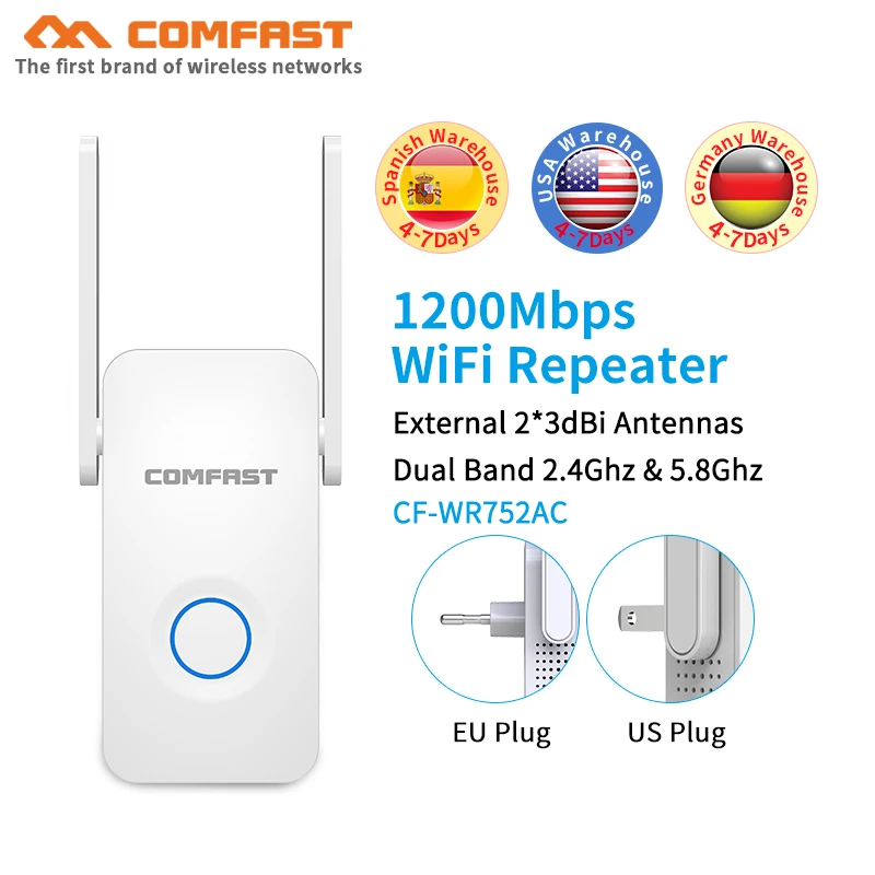 

COMFAST 1200Mbps Wall Plug Router AC1200 Dual Band Wireless Wi-Fi Router Wifi Repeater AP Extender Booster with External antenna