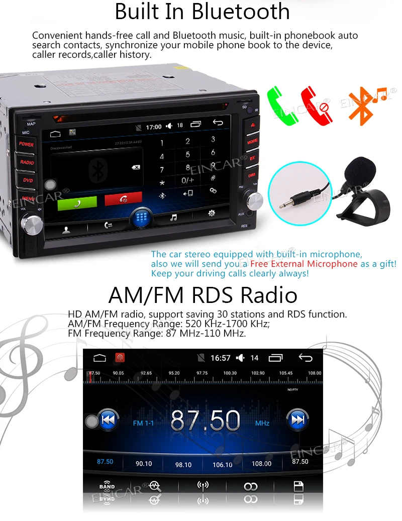 Cheap 2 Din Android 6.0 Car Stereo Quad-core Car DVD Player in Dash GPS Navigation Autoradio Bluetooth 4.0 Headunit Support Wifi GPS 2