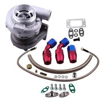 

Turbo GT30 GT3037 GT3076 ANTI SURGE Turbocharger with Oil FEED RETURN Line Kit for 3.0-5.0L engine water and oil Turbine