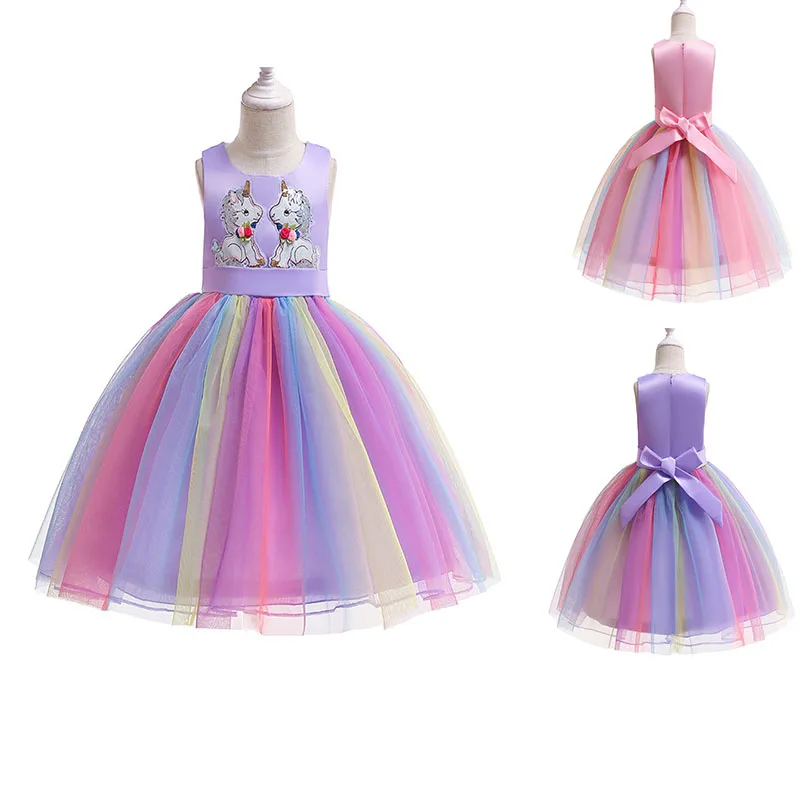 

Girls Dress Vestidos Infantil Cotton Kids Dresses for Girls Formal Princess Robe Summer unicorn Prom Cartoon Animal Print