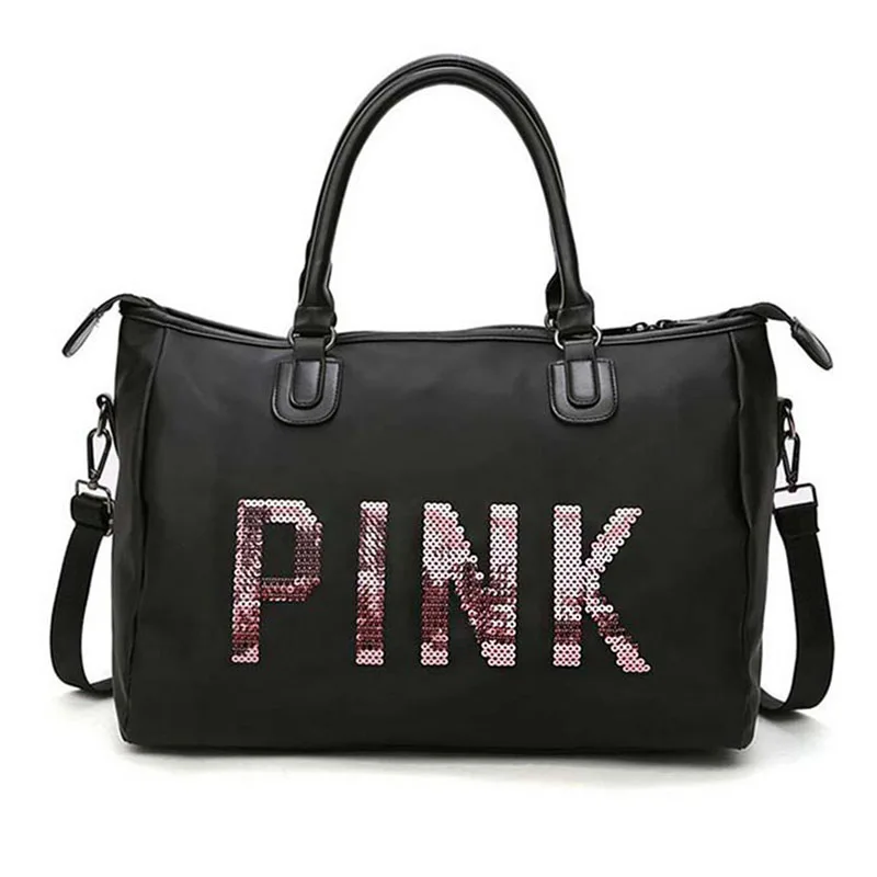 Мужская и wo Мужская черная Дорожная сумка, модная розовая сумка на плечо с пайетками, дамская сумочка, дамская сумка для путешествий, портативная спортивная водонепроницаемая сумка - Цвет: Black Large