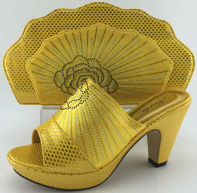 

ME3329 Yellow 2016 New design platform high heel african italian shoes and matching bag for wedding