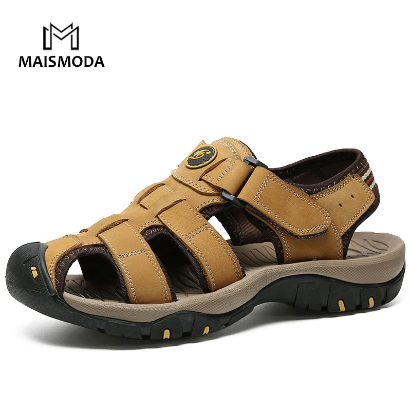 MAISMODA натуральная Разделение кожа Для мужчин летние сандалии мягкий мужской пляж римские мужская повседневная обувь флип скольжения