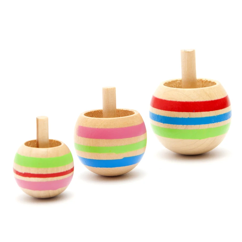 

standing upside down wooden spinning peg top baby toys ( 3pcs in a set)