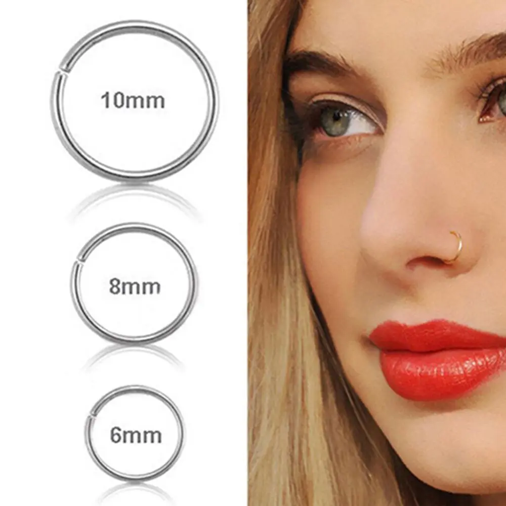 

MODRSA 1piece Stainless Steel Cartilage Helix Piercing Stud Thin Small Nose Hoop Ring Tragus Fake Septum Ring Body Jewelry