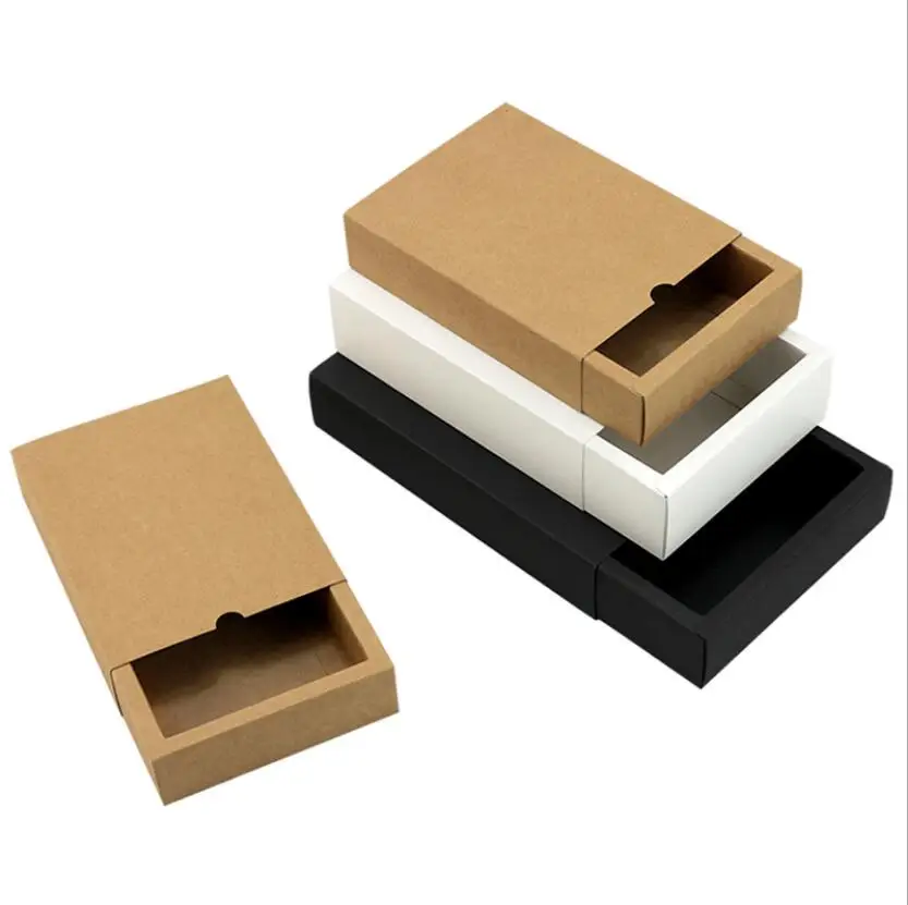 

10pcs/lot Drawer Paper Box Black Cardboard Packaging Box White Paper Candy Gift Box Large Storage Packing Boxes