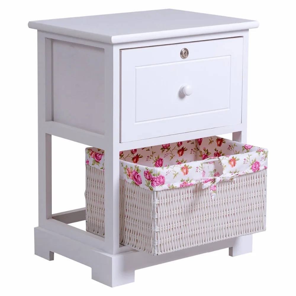Giantex Wood Night Stand 2 Tiers 1 Drawer Bedside End Table Bedroom Furniture Organizer Storage Basket Nightstands w/Key HW56352 Giantex Wood Night Stand 2 Tiers 1 Drawer Bedside End Table Bedroom Furniture Organizer Storage Basket Nightstands w/Key HW56352
