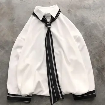 

Summer Korean style loose solid color fashion men shirt three quarter sleeve tie decoration casual homme tee shirt