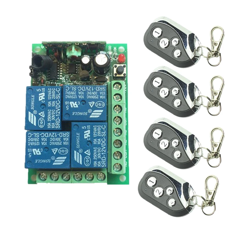 

DC 12V 10A 4 CH 4CH Learning Code Function RF Remote Control Wireless Switch Systems Receiver Metal Transmitter