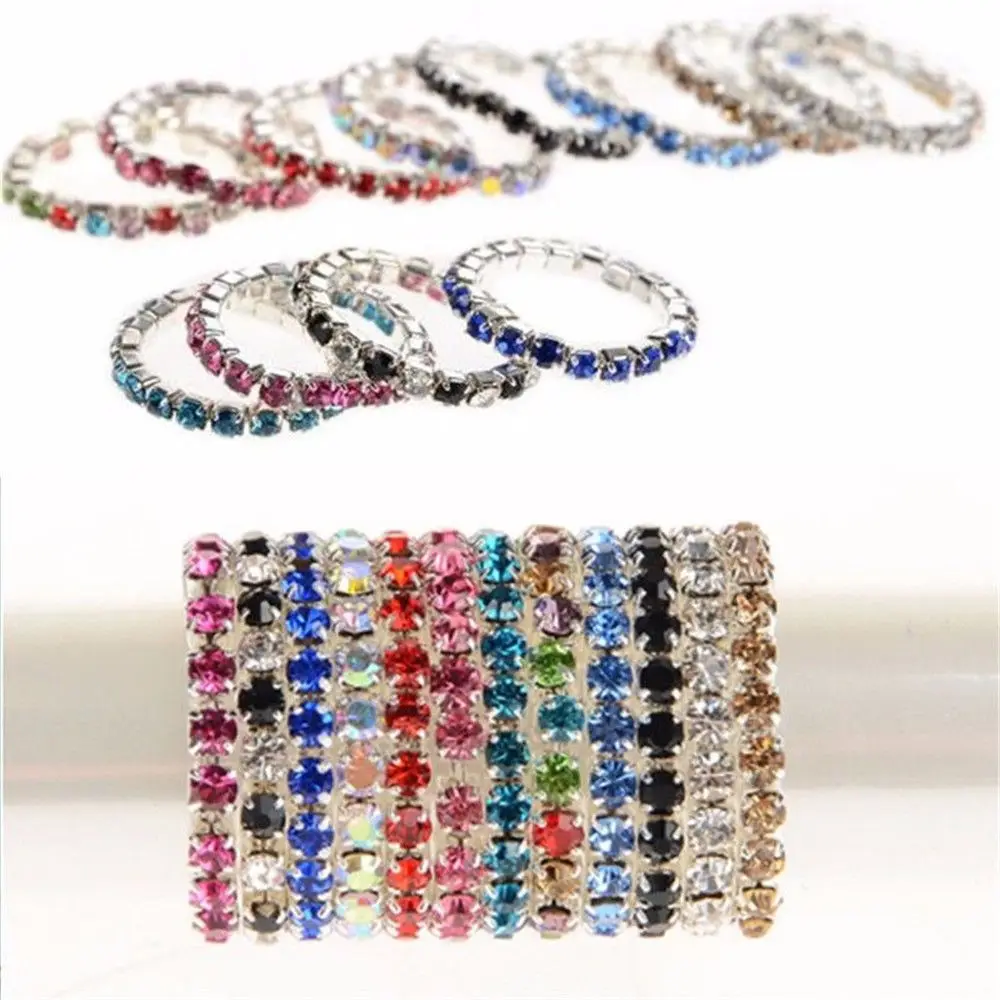 12Pcs Elastic Crystal Toe Ring Mixed Colors Wholesale Finger Rings Lot