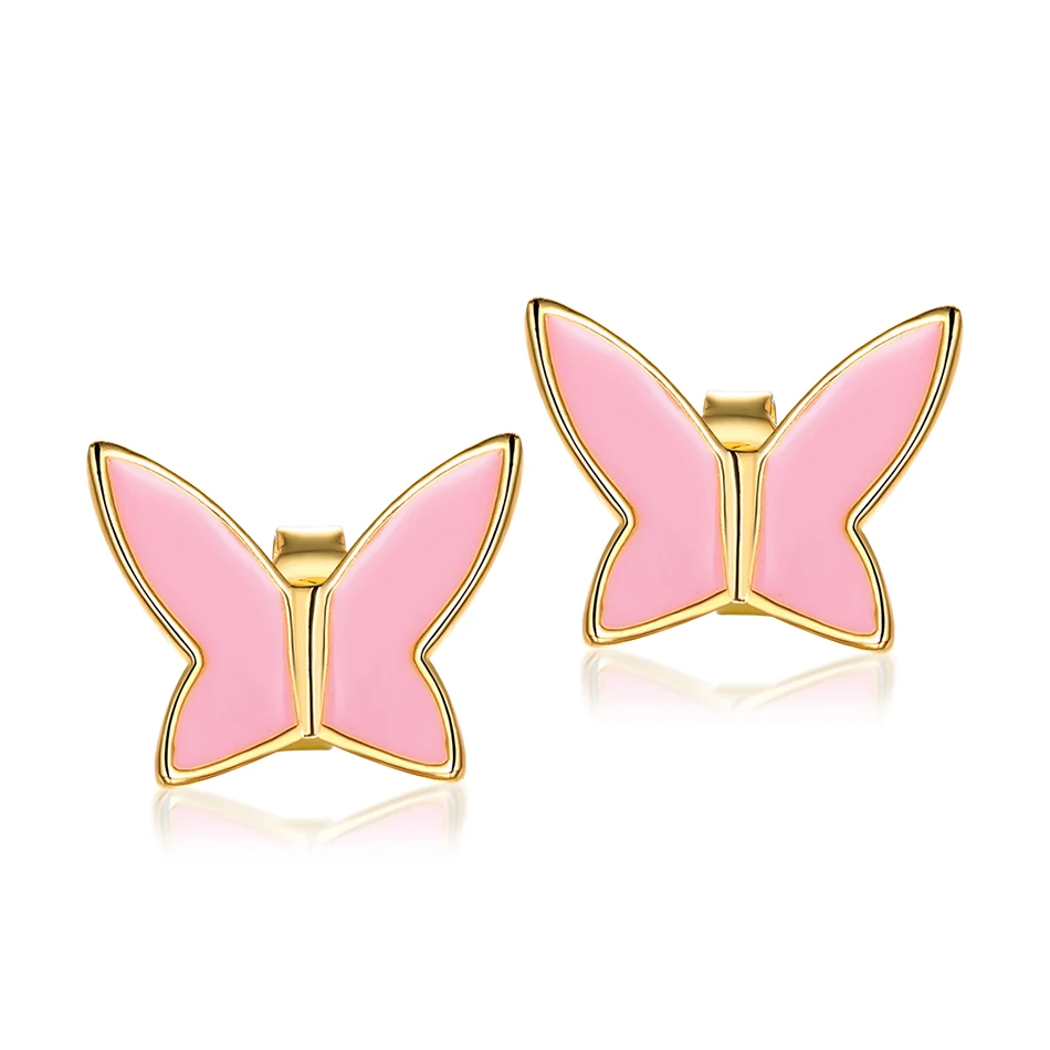 ALLNOEL Pink Enamel Stud Earrings For Women Butterfly Handmade Jewelry Gifts On March 8 Anniversary Engagement Statement Present (2)
