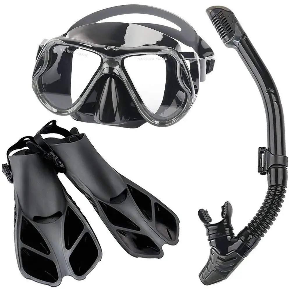 

Women men Professional Scuba Diving Mask Silicone Mask Snorkel Wear Resistant Dive Mask Swimming Fins Set +Quick Dry Bag