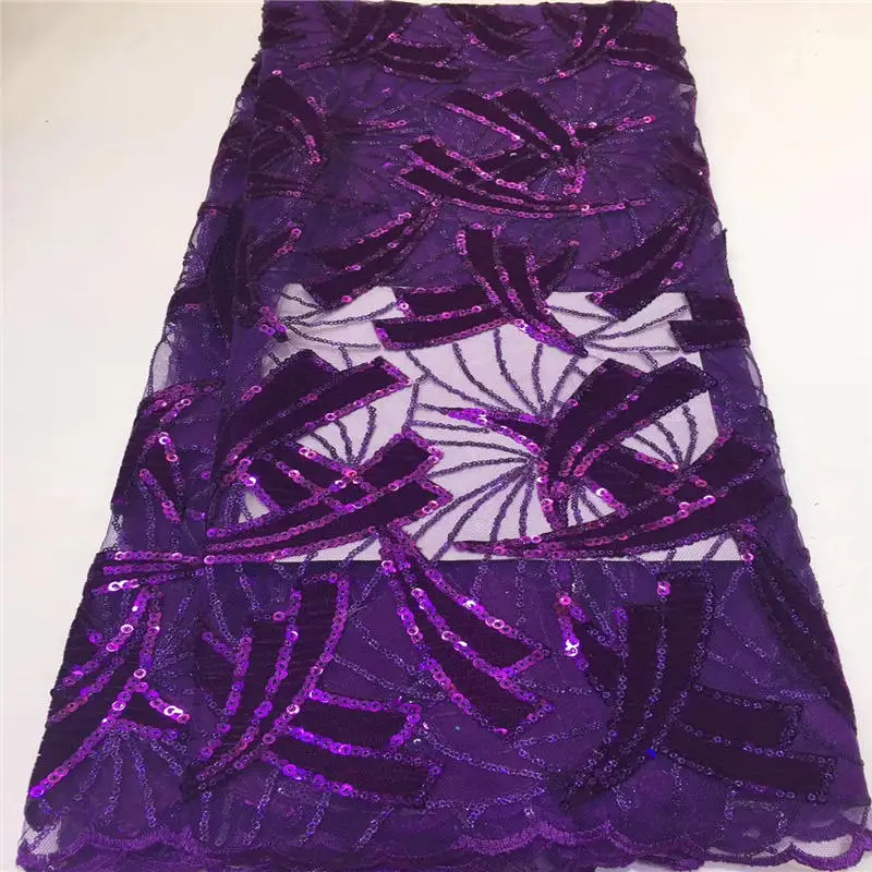 Purple African Net Lace Fabric Velvet 20189 Style Nigerian Sequins Swiss Mesh Tulle Women's Party Wedding Dress Fabr | Дом и сад