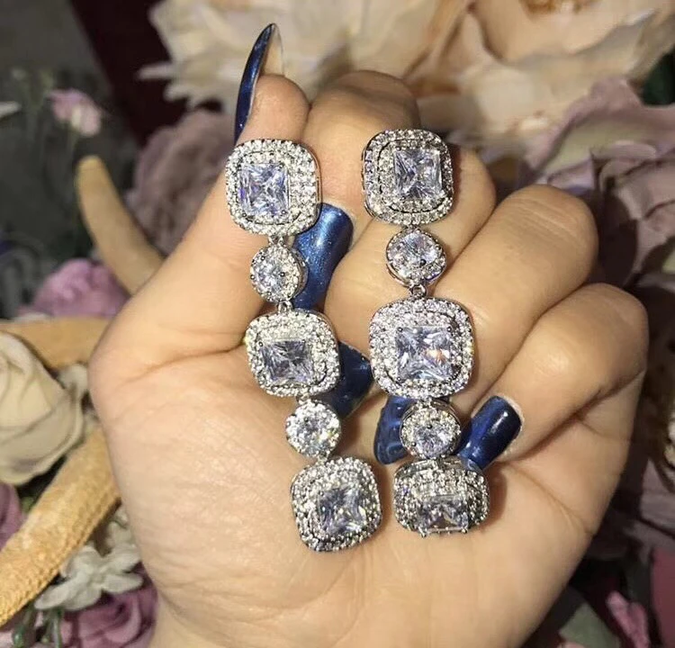 

Fashion AAA cubic zirconia fancy Squre stones drop earrings ,gorgeous women's accessaries,white colour,E5394
