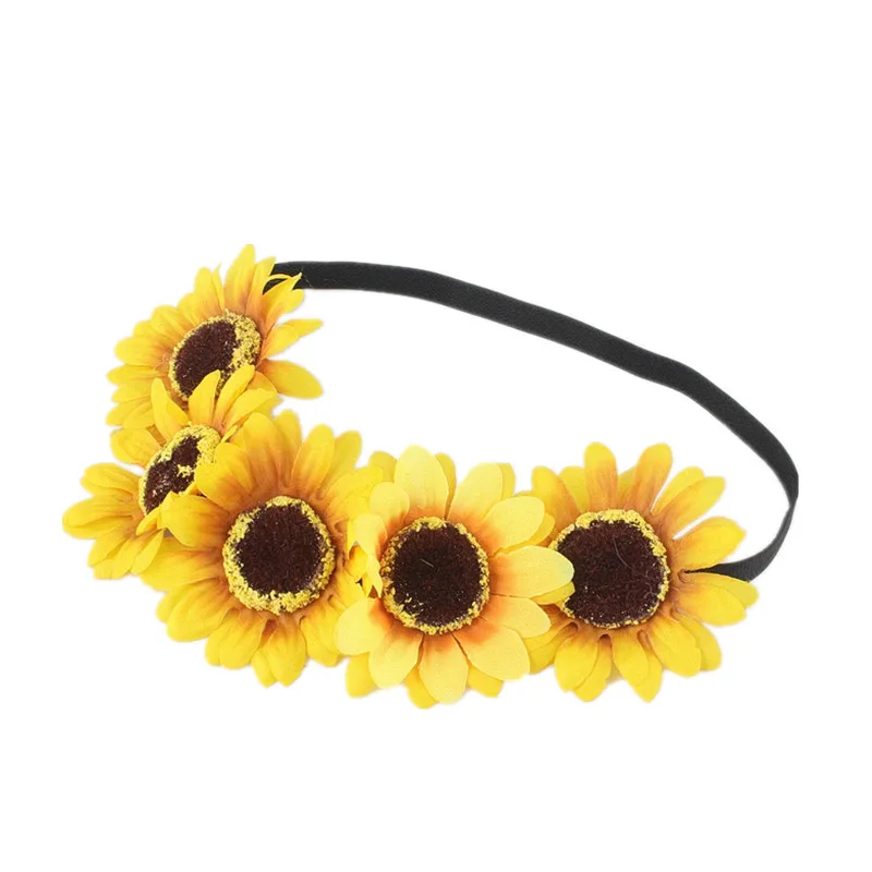 Sugarbay Bohemian Sunflower Headband Festival Stretch hair accessories Elasticity  Wreath Yellow  Flower Crown Women HairBand hair bows for women