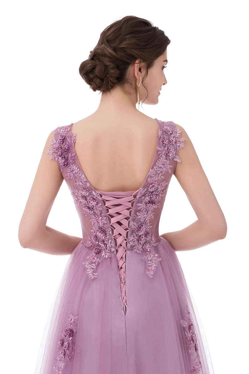 SSYFashion/Новое милое кружевное вечернее платье фиолетового и розового цвета с аппликацией и бусинами, Длинные вечерние платья в пол без рукавов
