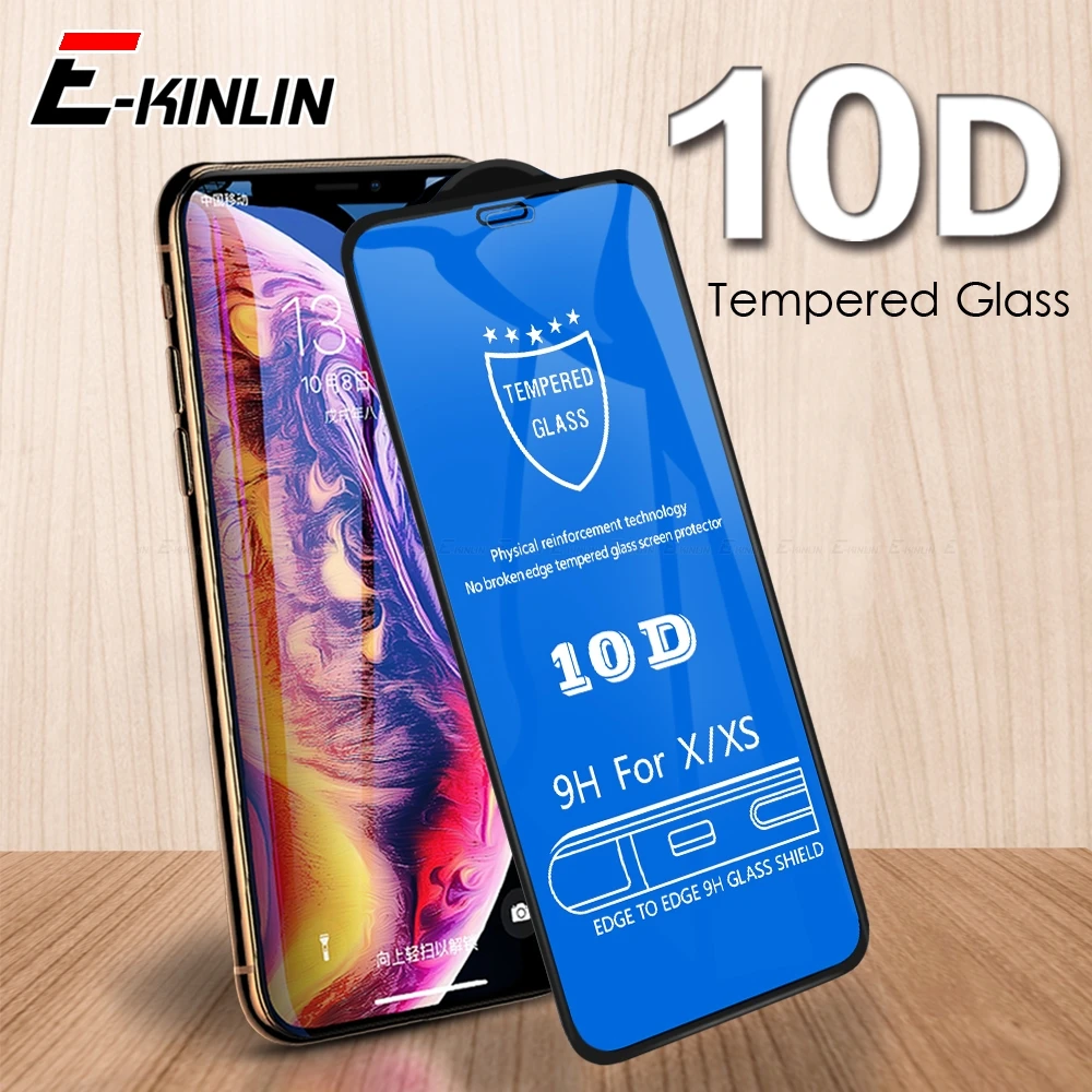 

10D Protective Glass For iPhone 11 Pro XS Max XR Curved Screen Protector Tempered Glass For iPhone X Xs 6 6s 7 8 Plus Glass Film