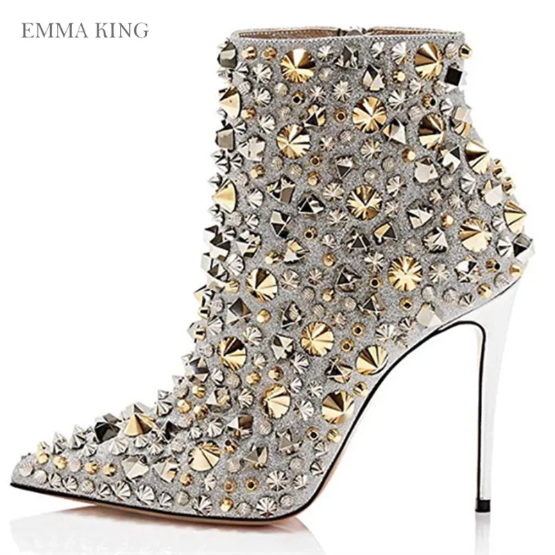 Модные Роскошные ботильоны с острым носком и украшением в виде кристаллов; женские пикантные туфли на высоком каблуке-шпильке для вечеринок; короткие ботиночки - Цвет: as pic