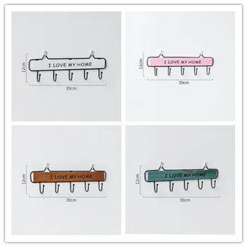 

Creative hook coat rack wooden wrought iron hanging wall hanger living room furniture theme "I love you"
