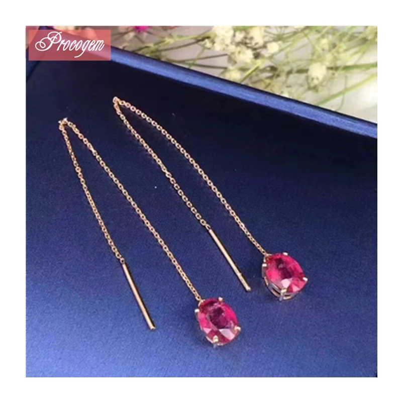 

Procogem Trendy OL Natural Ruby Drop Earrings for Women fine Eardrops 1.06Ct*2 Genuine Gemstones Silver 925 Jewelry gifts #1046