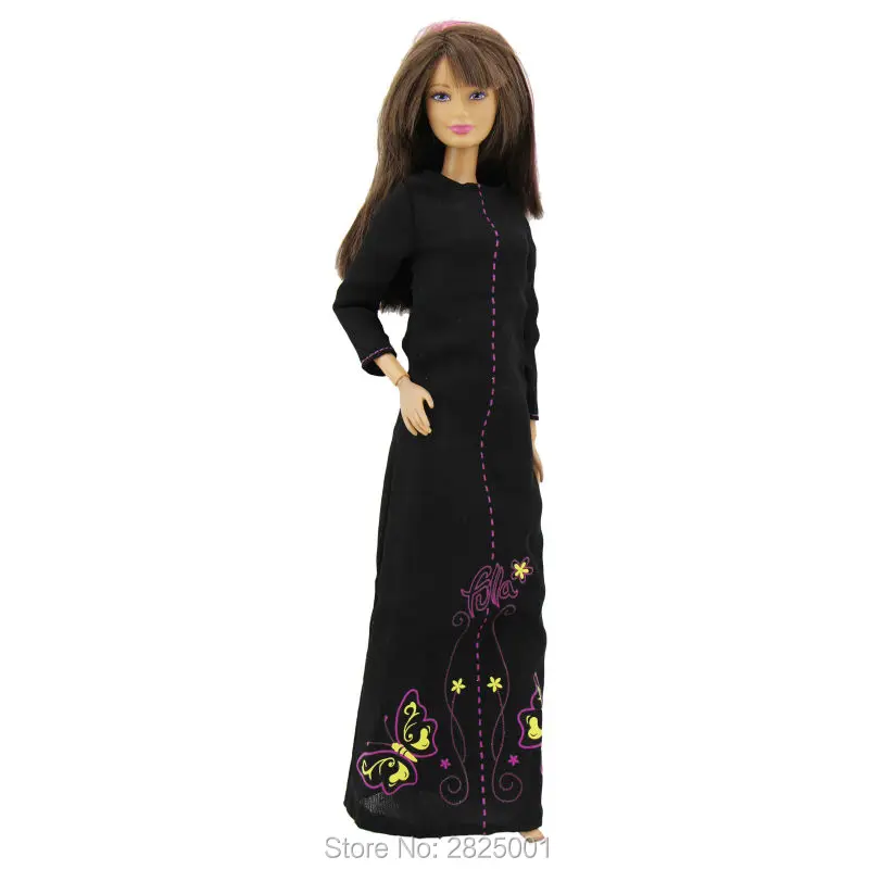 

Handmade Long Sleeves Dress Muslim National Costume Black Color Dollhouse Accessories Clothes For Barbie FR Kurhn Doll Baby Toy