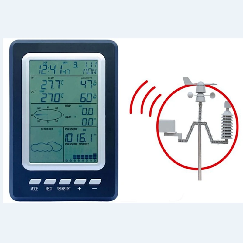 Солнечная Беспроводная метеостанция/наружный термометр-гигрометр барометрическое давление, скорость ветра, холодное оповещение о погоде