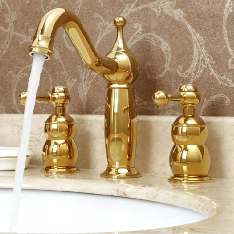 

Full copper basin, European three hole 8 inch faucet, titanium plated gold faucet, all copper hot and cold basin.