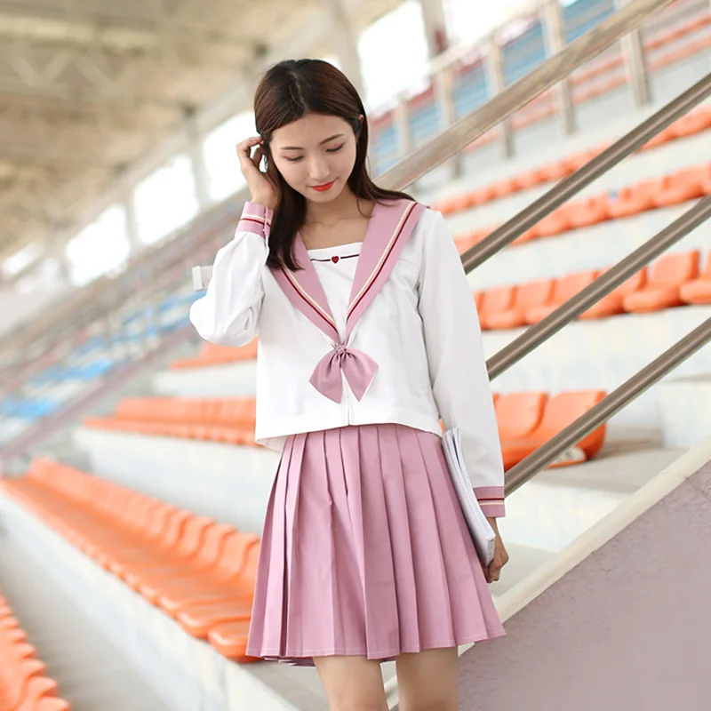 

Lovely Girl Jk School Uniform Fresh Color Japanese Cosplay Short Sleeved Sailors Suit Student College Clothes Tops Pleated Skirt