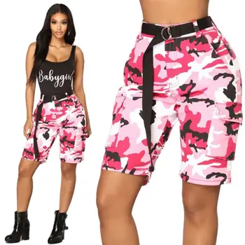 

2019 Women Hip Hop Camouflage Print Casual Low Waist Knee-length Pants Button Fly Pockets Pants Streetwear