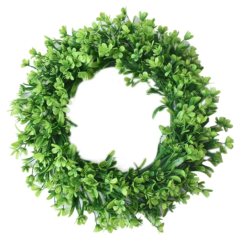 

Hot Green Artificial Green Leaf Wreath - 42Cm Simulation Clover Wreath Outdoor Green Wreath Front Door Wall Window Decorati