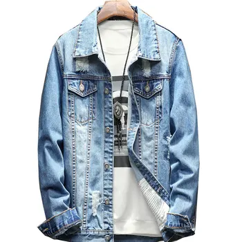 

2018 cotton outerwear jean jacket men Slim Fit Casual With Hole Coats For Men Fashion