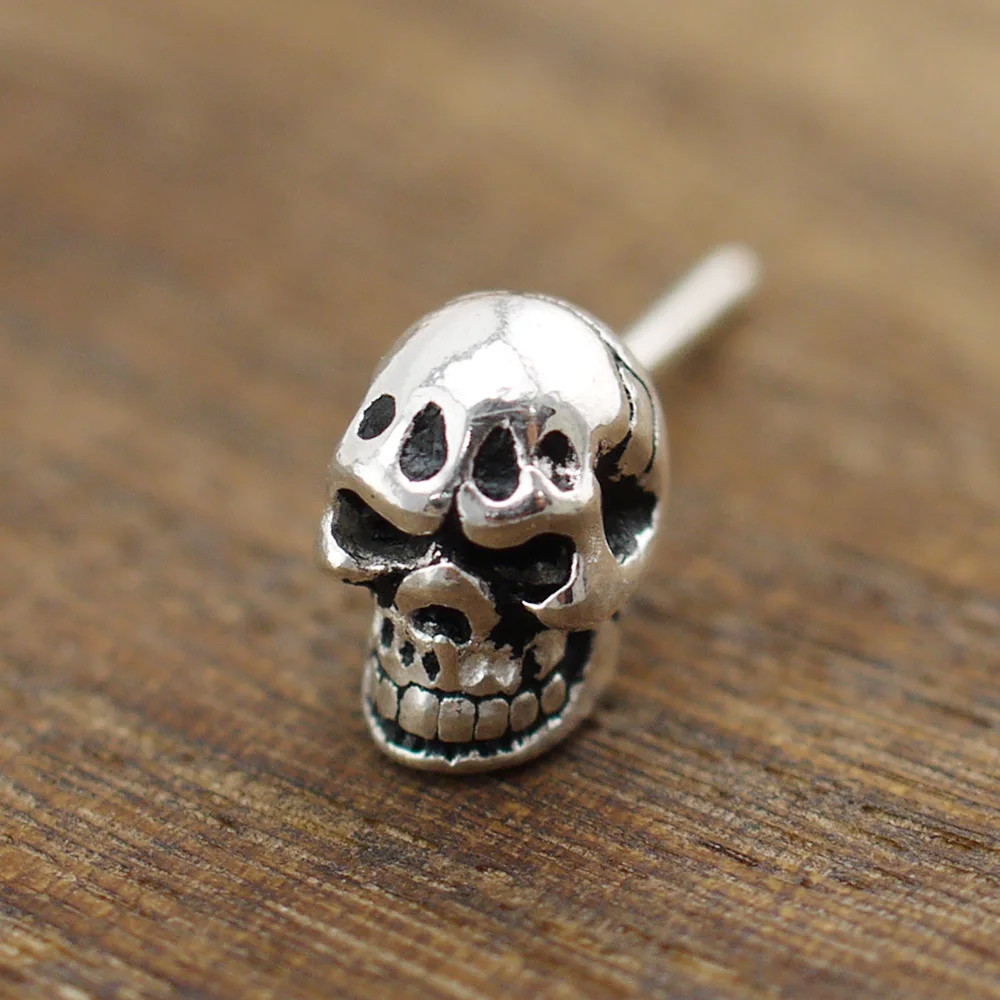 1PC 925 Sterling Silver Gothic Skull Skeleton Post Stud Earring Biker