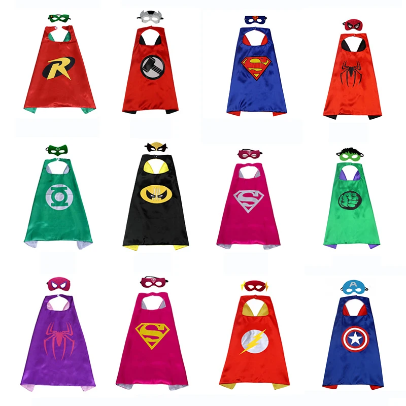 

Super 1Cape+1 Mask Satin 2layer Fairy prince&princess Superhero Kids Halloween Costume Birthday Party Dress Up Anime Cosplay