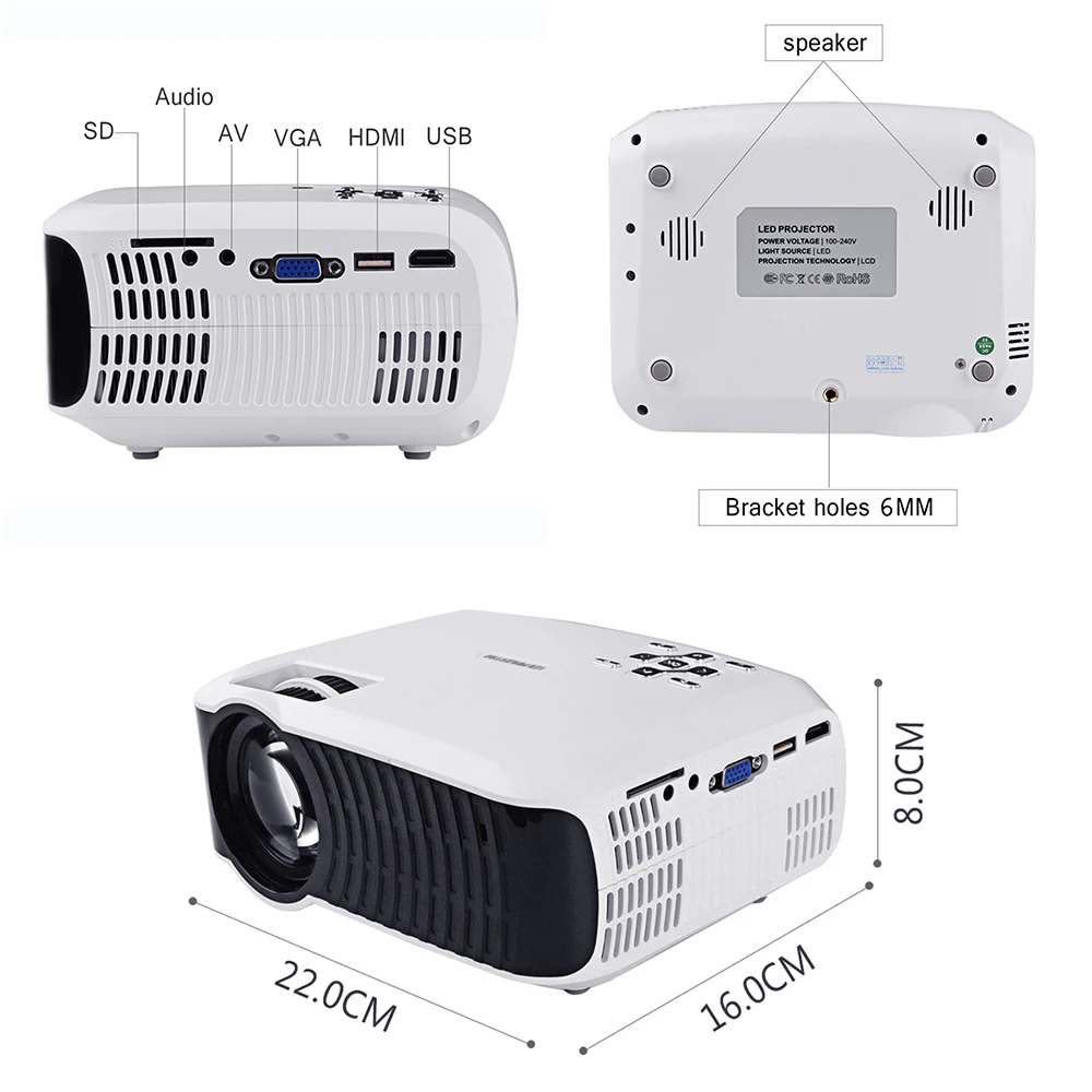 Touyinger T4 mini LED проектор full hd 2400люмен 720p LCD домашний видео кинотеатр USB HDMI SD VGA 3D (Фото 2) Проекторы Touyinger T4 mini LED проектор full hd 2400люмен 720p LCD домашний видео кинотеатр USB HDMI SD VGA 3D (Фото 2)