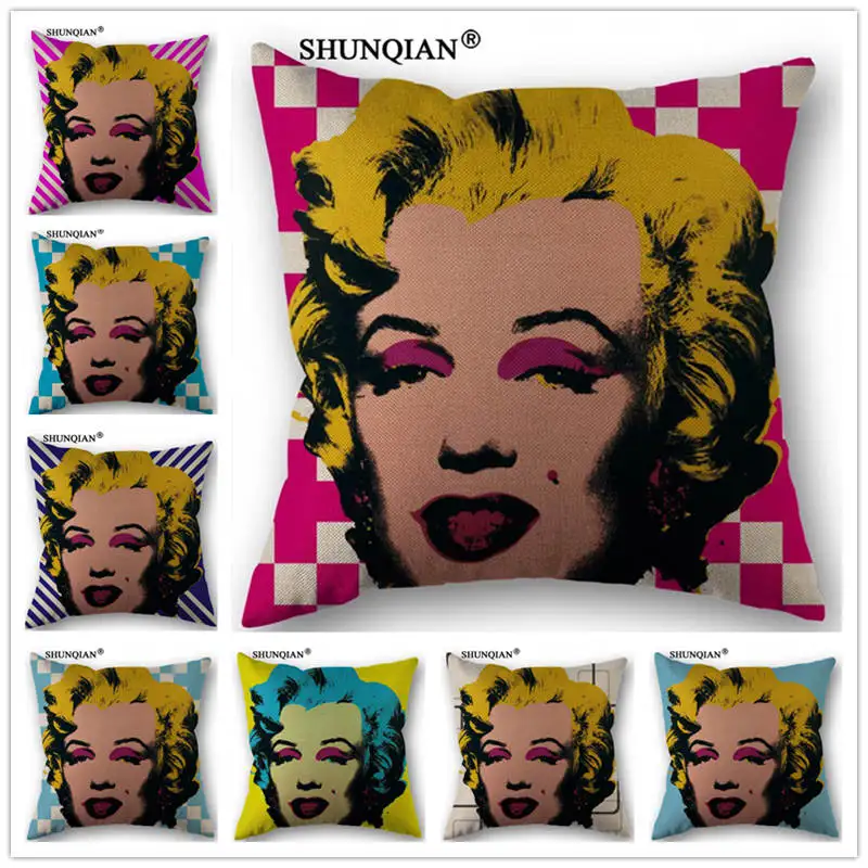 

WJY4153 Creative Color Marilyn Monroe Pillowcas Custom Linen Cotton Cushion Throw Pillow Cover Pillowcase Decorative Cojines