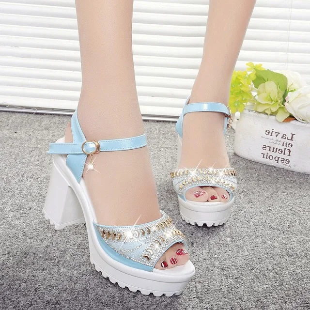 

2019new thick with sandals female summer diamond fish mouth thick bottom muffin waterproof platform with high