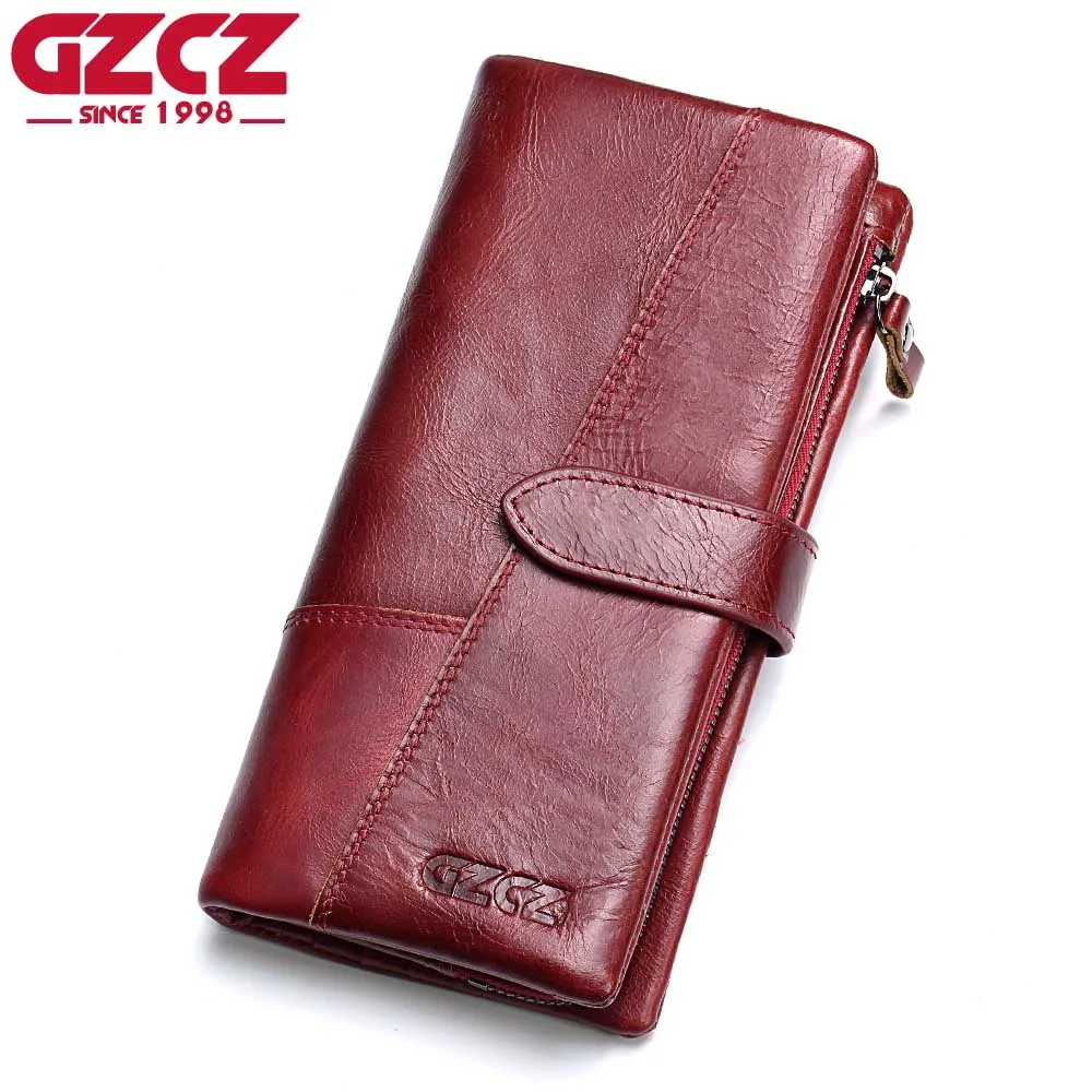 GZCZ Genuine Leather font b Women b font Wallet Lady Long Wallet Female Coin Purse Clamp