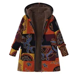 ZOGAA бренд плюс размеры Женское зимнее пальто свободные пушистые пальто с капюшоном принтом флис верхняя одежда на молнии для женщин куртка