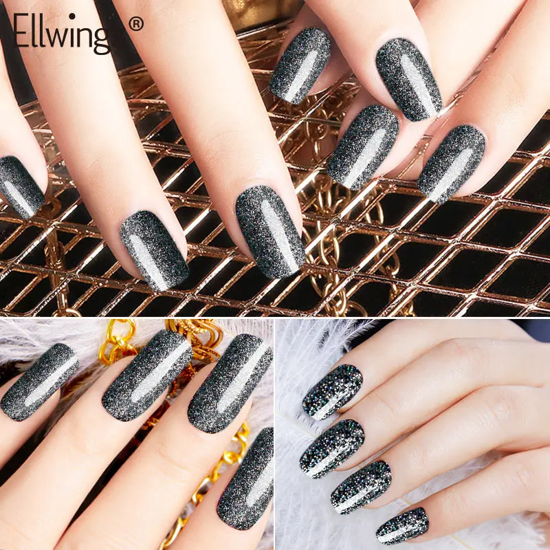 Ellwings лазерный Серебряный Блеск УФ гель для ногтей Дизайн голографические