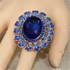 Anillo de boda grande ajustable con cristales para mujer, joyería llamativa, color dorado, verde intenso ► Foto 3/6