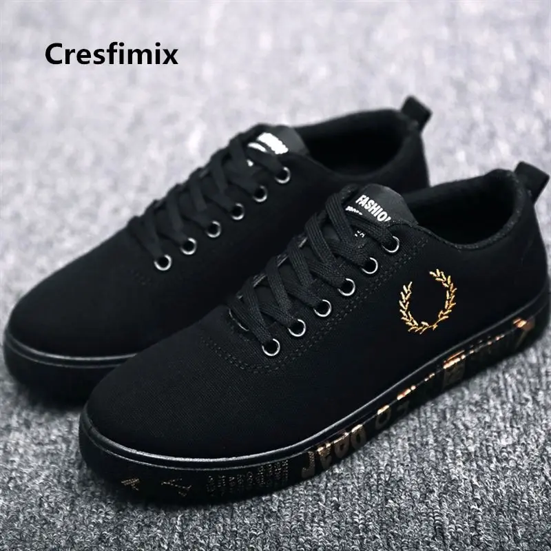 Cresfimix zapatos hombre male fashion comfortable black & golden canvas shoes men high quality spring & autumn shoes c3083