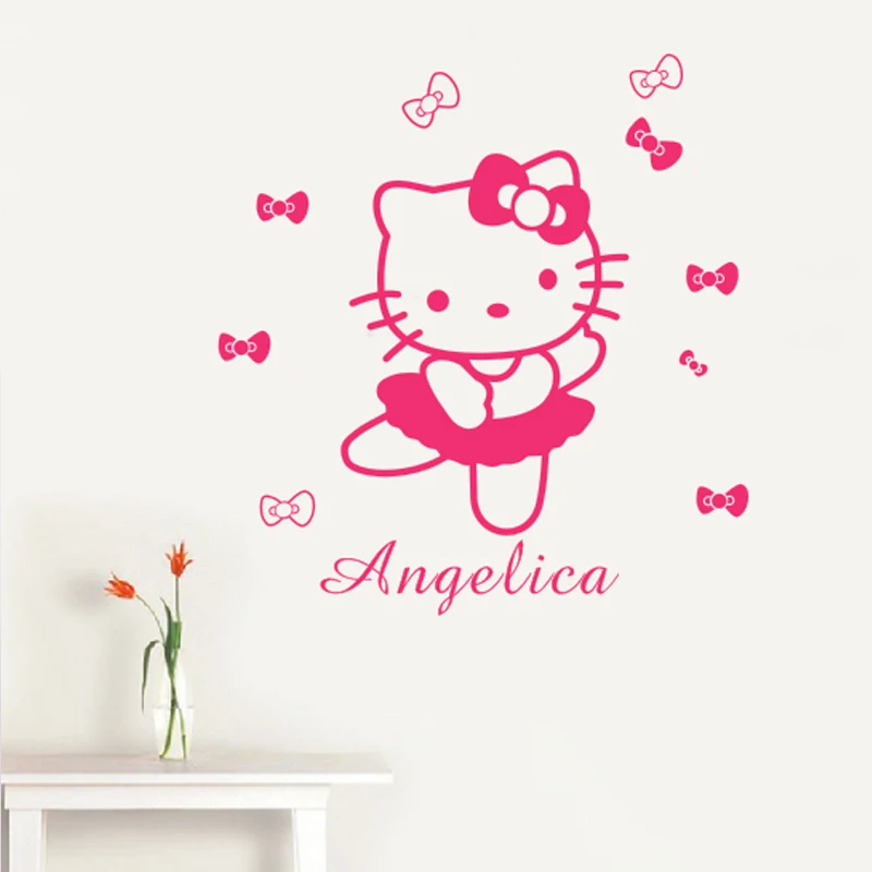 HELLO KITTY Винил Наклейки На Стены Персонализированные Имя Детская Комната Декор