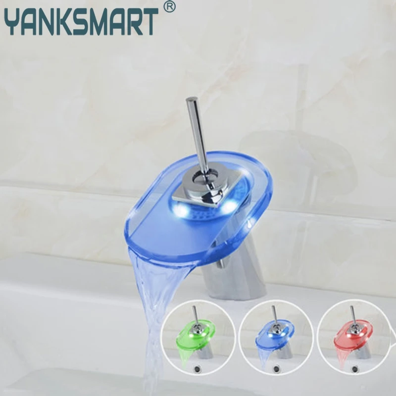 

Bathroom Faucet LED Light Faucet Modern Waterfall Chrome Bathroom LED Tap Single Lever Sink Basin Tap Chrome Vessel Mixer