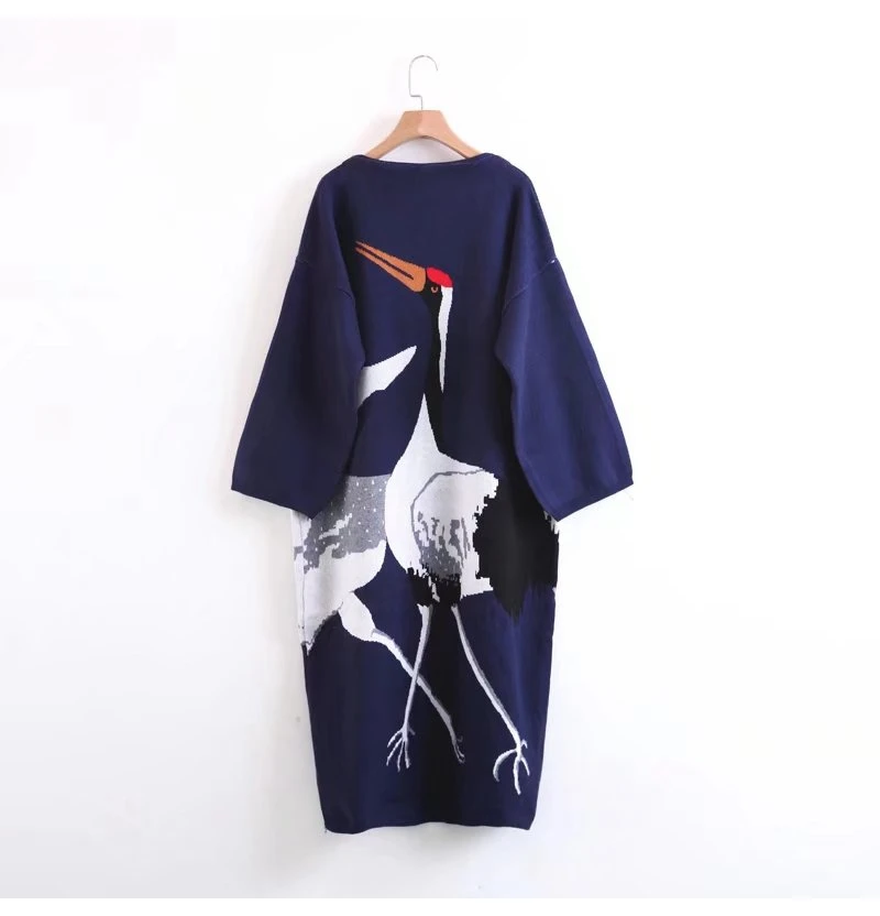 Stork Female Wool Cardigan Sweater for Women's Winter Jumper Coat Female Kimono Vintage Knitted Long Trench Windbreaker