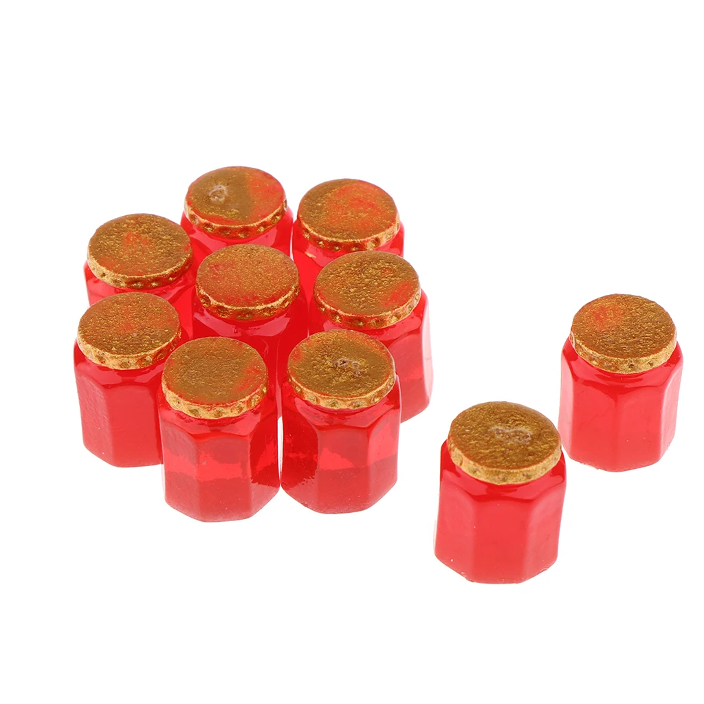 10 Pieces 1/12 Dollhouse Miniature Canned Food Honey Jars Jam Jar Kitchen Decorations Groceries Accessories, Yellow / Red
