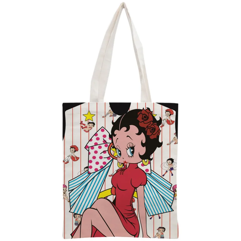 Пользовательские Betty Boop хлопок холст хозяйственные сумки 30x35 см сумка многоразовая сумка женская сумка на плечо из ткани складная - Цвет: 1