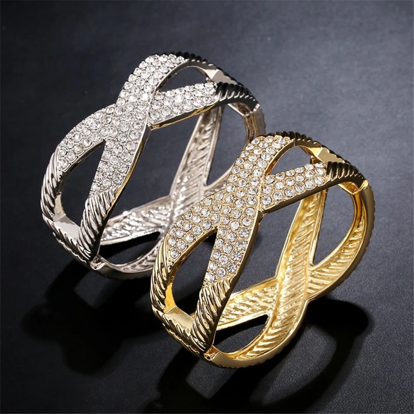 Fashion screw bracelet Double cross crystal cuff bracelets for women