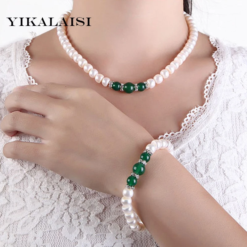 YIKALAISI 2017 100% Natural Freshwater pearl Jewelry Sets 925 sterling silver jewelry wedding agate jewelry set for women crystal jewelry set sterling silver jewelry 100% 925 formal jewelry set natural freshwater pearl