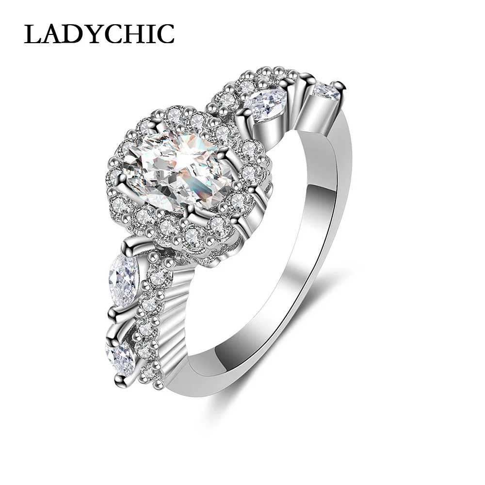 

LADYCHIC Luxury 2ct Oval Cut AAA Cubic Zircon Ring with Micro Paved CZ for Women Trendy Shiny Female Jewelry Rings LR1042