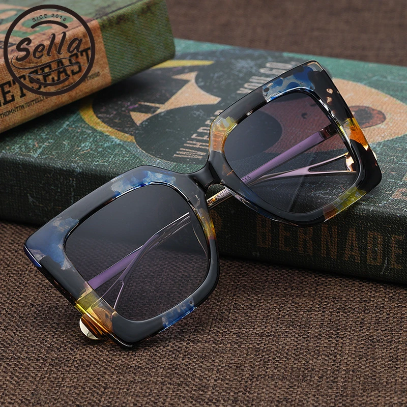 

Sella 2019 New Fashion Women Oversized Square Sunglasses Trending Candy Color Transparent Flower Frame Sun Glasses Shade UV400
